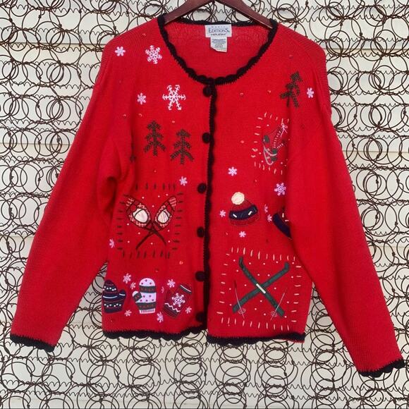 Vintage Basic Editions knit ugly Christmas cardigan SMALL - Picture 1 of 7